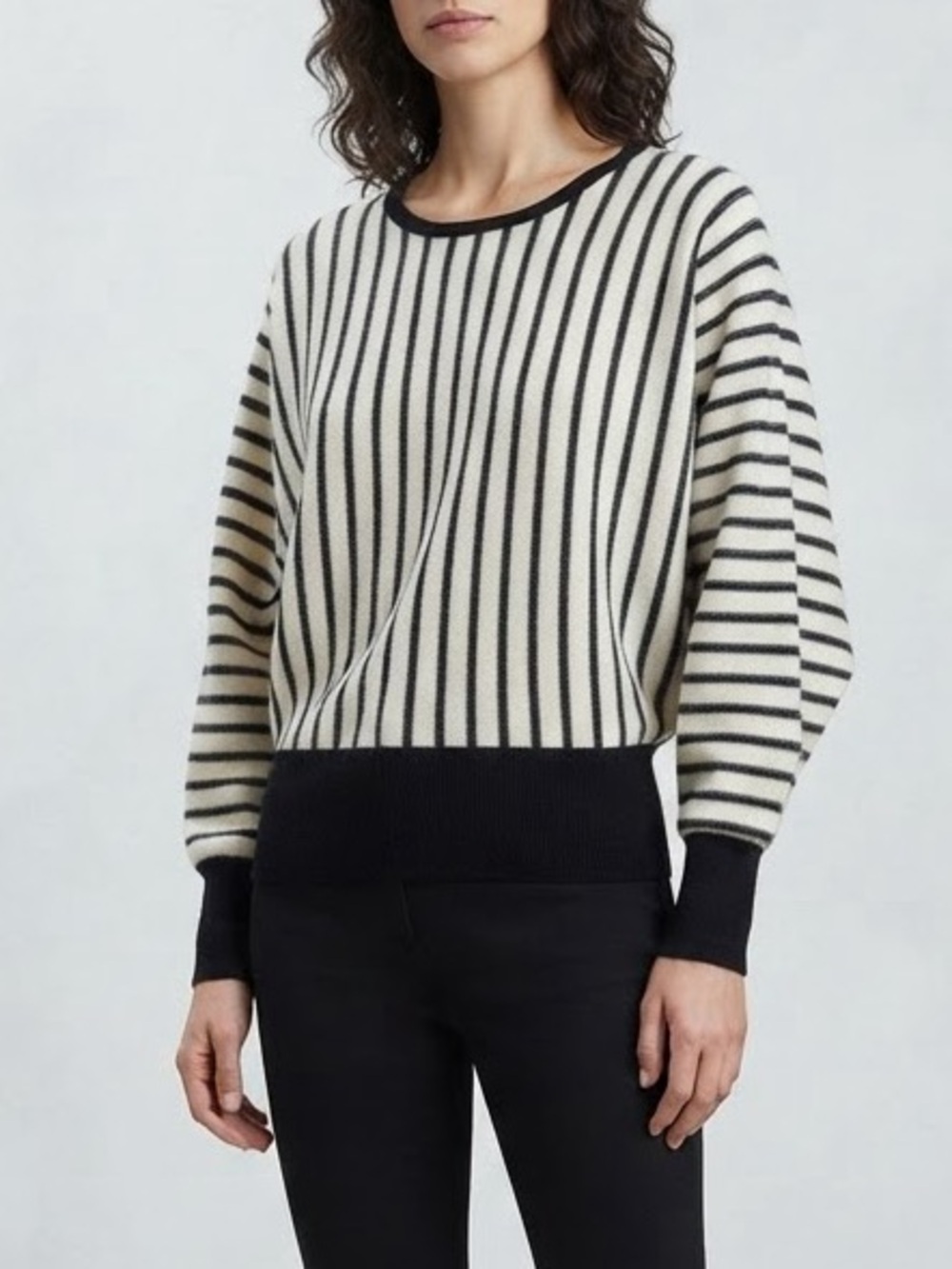 Philosophy Black and White Vertical Stripe Crewneck Sweater